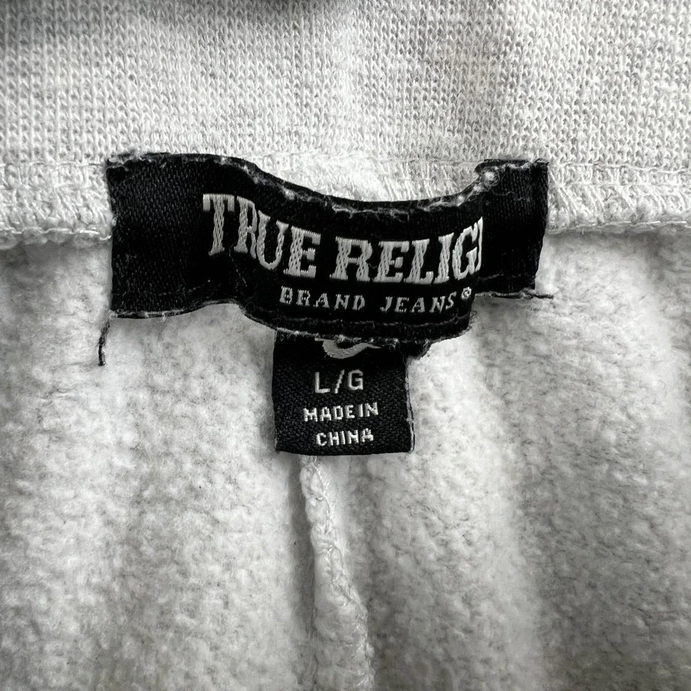 True Religion Horseshoe Logo Fleece Joggers L Gray Men Streetwear Sweatpants Y2K